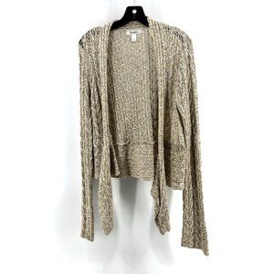Dressbarn Beige Long Sleeve Drape Front Open Knit Cardigan Sweater Size XL